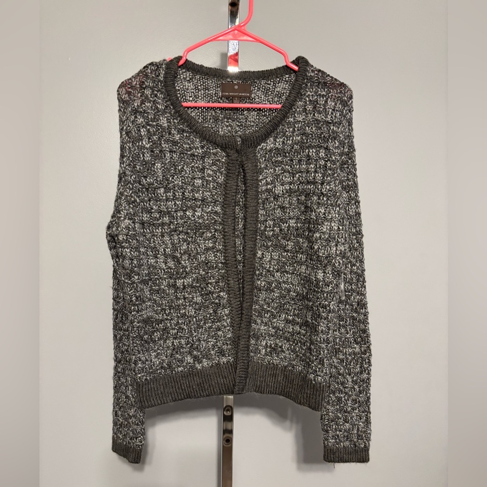 Fenn Wright Manson Sweater Womens Large Gray Black Wool Blend Open‎ Front Knit